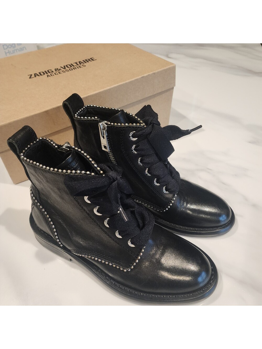 New Zadig & Voltaire black leather Laureen Roma Studs Ankle Boots 6